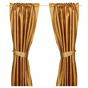 2 Ikea Felicia Curtain Panels Orange Gold Metalli
